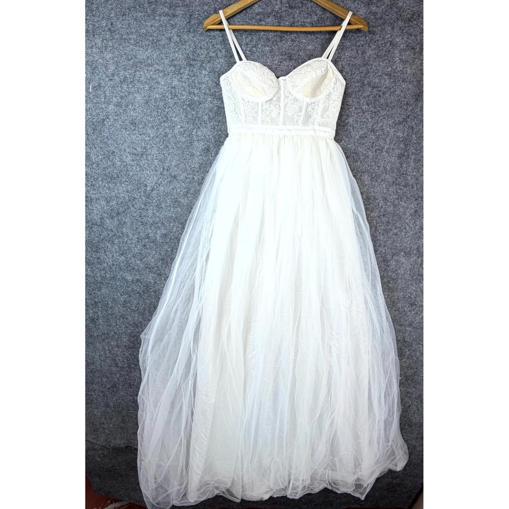 Asos Bridal Lace & Tulle Maxi Dress Womens 4 White Princess Fairy Angel Corset